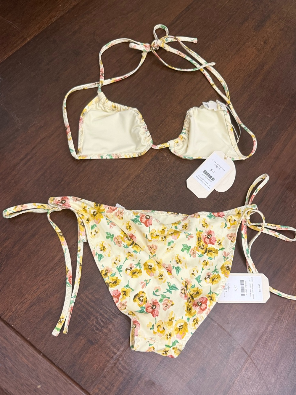 NWT DÔEN Capri  Top & Positano  Bottom Bikini Set in Citron Pansy Floral Sz S - Picture 12 of 15